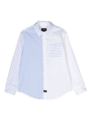 Fay Kids stripe-detail panelled cotton shirt - Blue