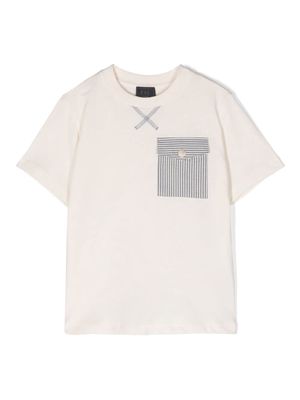 Fay Kids striped-pocket cotton T-shirt - White