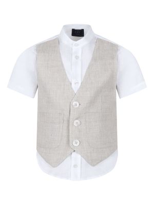 Fay Kids waistcoat-panel linen shirt - White