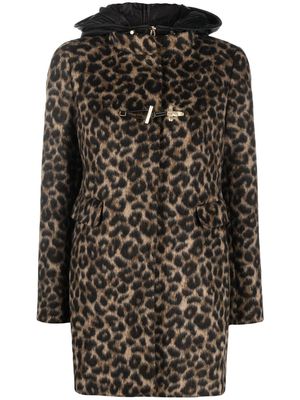 Fay leopard print duffle coat - 002D BROWN/BLACK