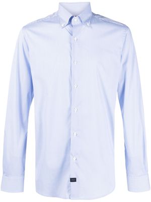 Fay logo-patch check-pattern shirt - Blue
