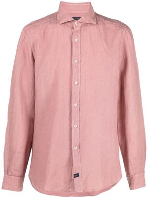 Fay logo-patch detail linen shirt - Pink