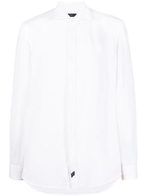 Fay logo-patch detail linen shirt - White