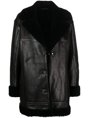 Fay shearling-trim leather jacket - Brown