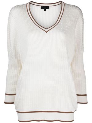 Fay V-neck cable-knitted jumper - White