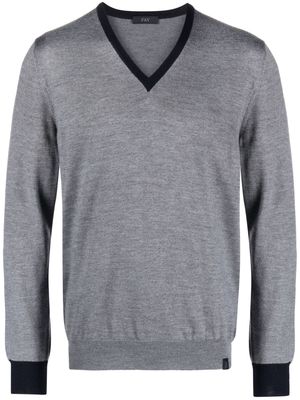 Fay V-neck fine-knit jumper - Grey