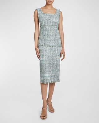 Faye Fringe-Trim Tweed Midi Dress