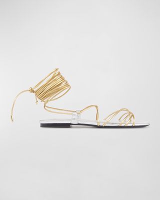 Faye Metallic Ankle-Wrap Sandals
