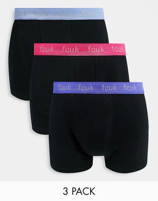 FCUK 3 pack boxer in black with contrast waistband