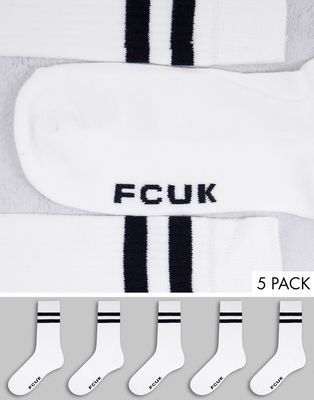 FCUK 5 pack sport socks in white