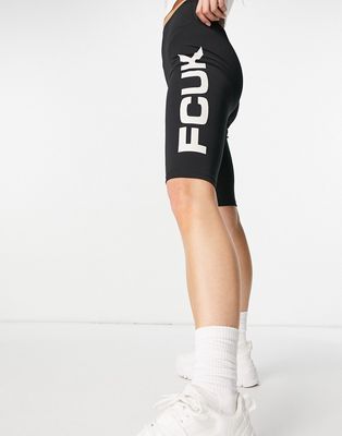 FCUK cropped leggings with logo in black