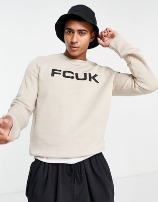 FCUK large logo crew neck sweatshirt in stone-Neutral