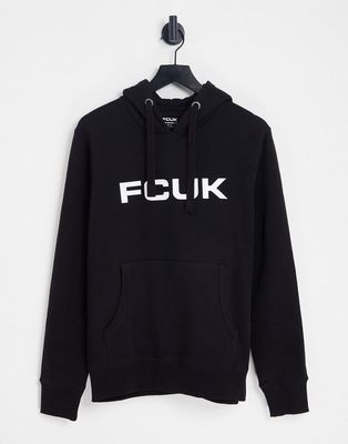 FCUK large logo overhead hoodie in black