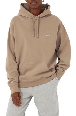FCUK Oversize Cotton Hoodie in Tawny Birch - White