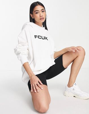 FCUK oversized hoodie in white
