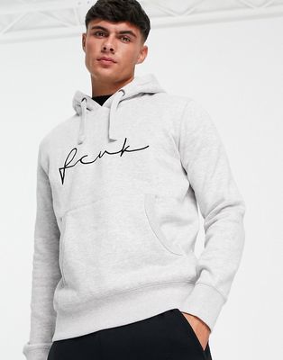 FCUK script logo overhead hoodie in light gray