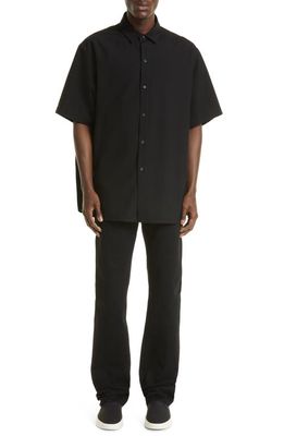 Fear of God Eternal Short Sleeve Stretch Cotton & Wool Button-Up Shirt in Black