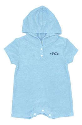 Feather 4 Arrow Finn Embroidered Cotton Terry Hooded Romper in Crystal Blue