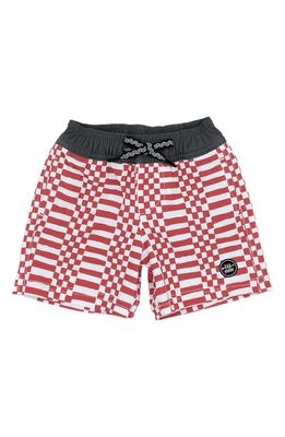 Feather 4 Arrow Kids' Double Check Volley Swim Trunks in Chili Pepper