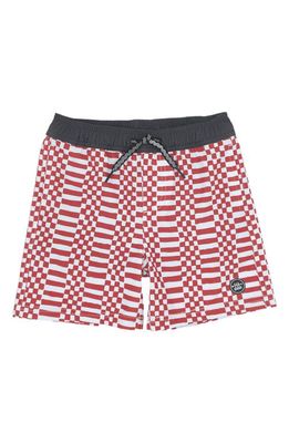 Feather 4 Arrow Kids' Double Check Volley Swim Trunks in Red Multi