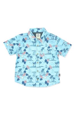 Feather 4 Arrow Kids' Island Print Short Sleeve Button-Up Shirt in Blue