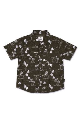 Feather 4 Arrow Kids' Islander Print Short Sleeve Button-Up Shirt in Black