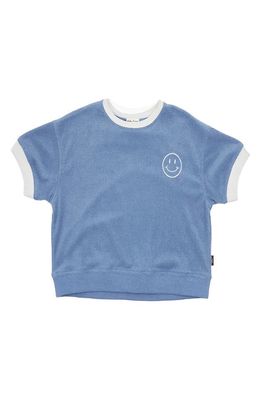 Feather 4 Arrow Kids' Lennon Embroidered Smiley Stretch Cotton Terry Cloth T-Shirt in Washed Indigo