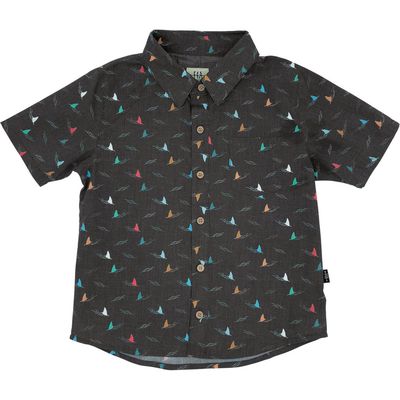 Feather 4 Arrow Kids' Shark Fini Print Button-Up Shirt in Black