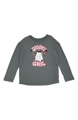 Feather 4 Arrow Spooky Girl Long Sleeve Cotton Graphic T-Shirt in Charcoal