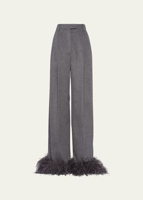 Feather-Cuff Cashmere Pants, Gray