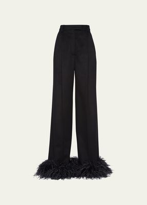 Feather-Cuff Cashmere Pants