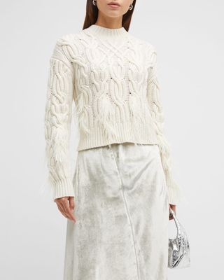 Feather-Embellished Cable-Knit Sweater