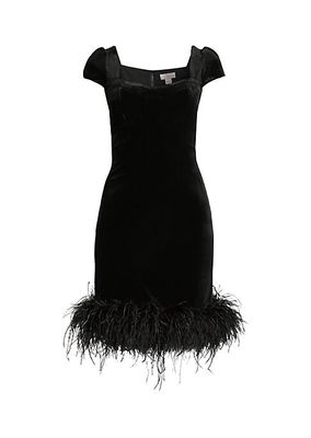 Feather-Embellished Velvet Dress