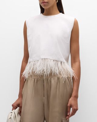 Feather-Hem Cropped Sleeveless T-Shirt