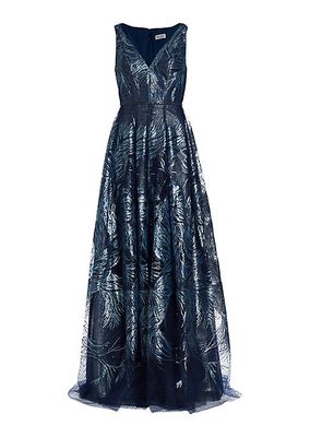 Feather Jacquard Fit-&-Flare Gown