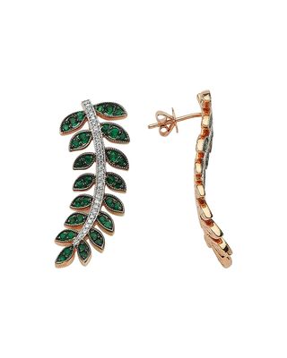 Feather of Goddess Freya Emerald and Diamond Earrings
