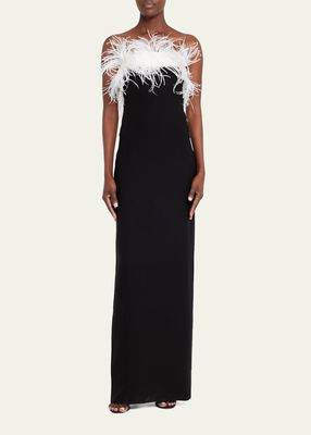 Feather Top Strapless Column Wool Gown