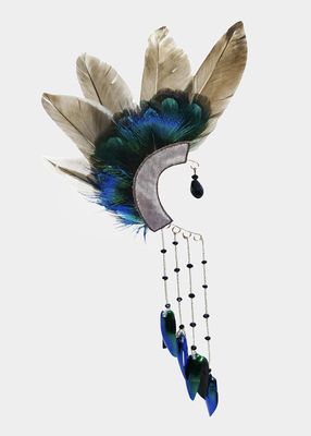 Feathered Ear Cuff with Beetle Wing Tassel, Single