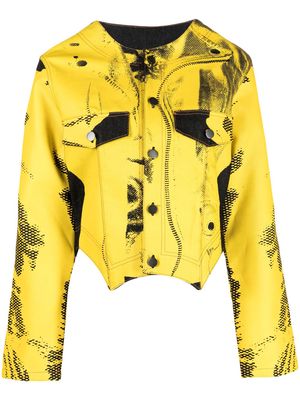 FEBEN asymmetric graphic print denim jacket - Yellow