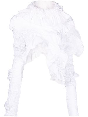FEBEN ruched asymmetric crop blouse - White