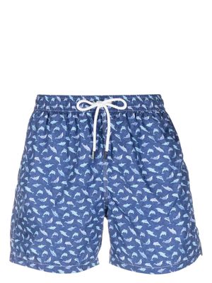 Fedeli Blue Swim Shorts With Light Blue Dolphin Pattern