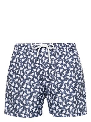 Fedeli Blue Swim Shorts With Seal Pattern