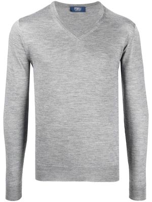 Fedeli fine-knit V-neck jumper - Grey