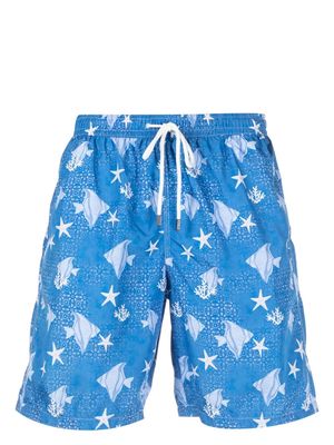Fedeli fish-pattern swim shorts - Blue