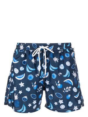 Fedeli fruit-print drawstring swim shorts - Blue