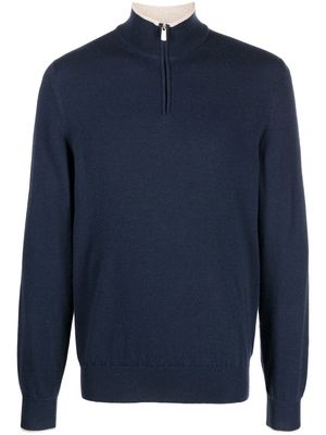Fedeli half-zip fastening knit jumper - Blue