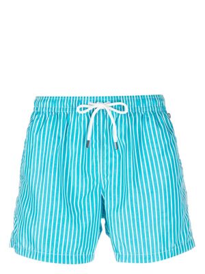 Fedeli Light Blue And White Striped Swim Shorts