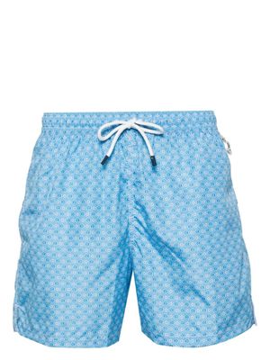 Fedeli Light Blue Swim Shorts With Elephants And Flowers Pattern