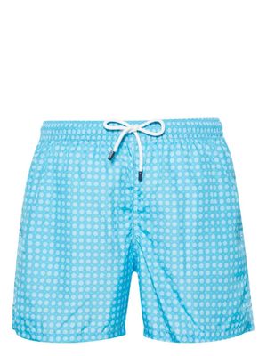 Fedeli Light Blue Swim Shorts With Micro Flower Pattern