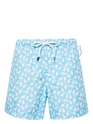 Fedeli Light Blue Swim Shorts With Seals Pattern